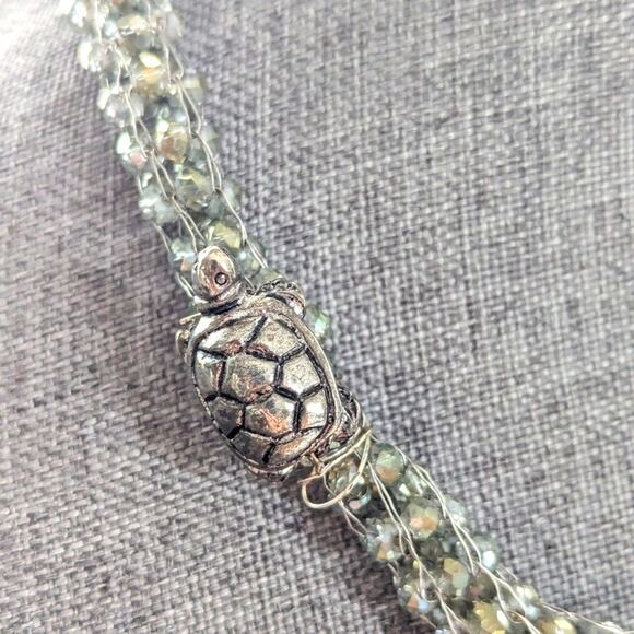 Artisan Handmade Wire Wrapped Turtle Beaded Boho Silver Tone Choker Necklace - Picture 3 of 4